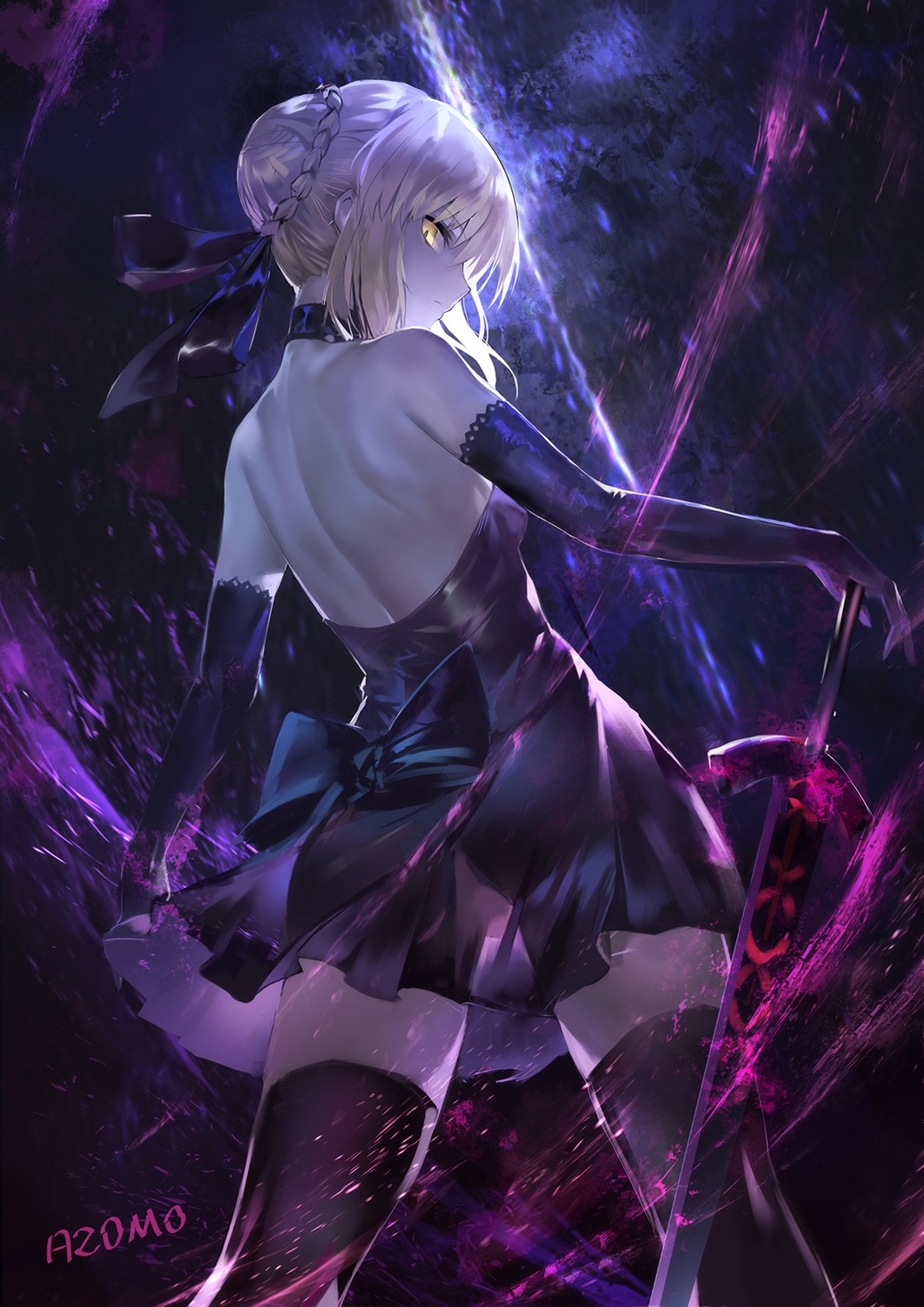 artoria_pendragon_(fate), artoria_pendragon_alter_(fate), ass, azomo, dress, fate/grand_order, see_through, sword, thighhighs