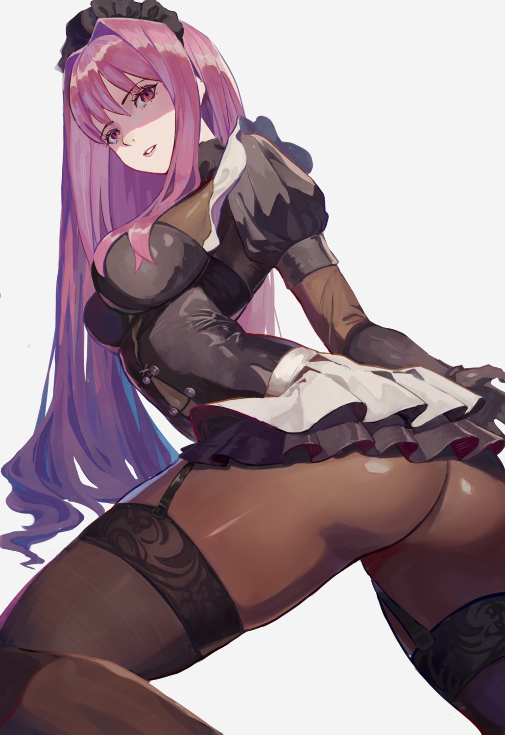 ass, bodysuit, fate/grand_order, maid, scathach_(fate), stockings, thighhighs, vic