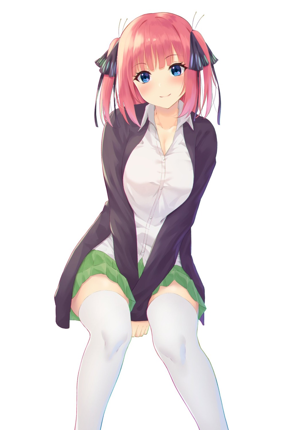 5-toubun_no_hanayome, cleavage, hofumaso, nakano_nino, seifuku, sweater, thighhighs
