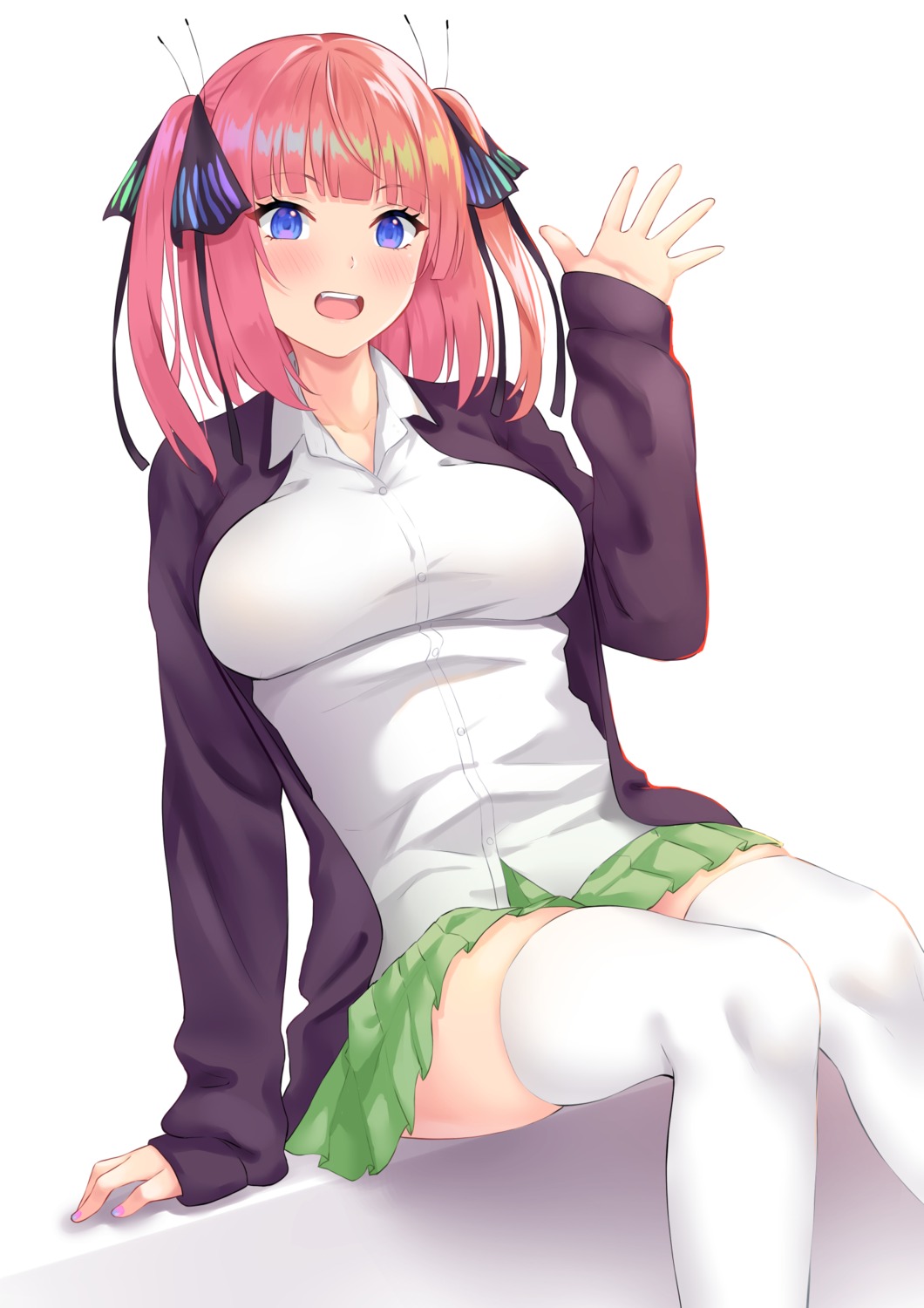 5-toubun_no_hanayome, hofumaso, nakano_nino, seifuku, sweater, thighhighs
