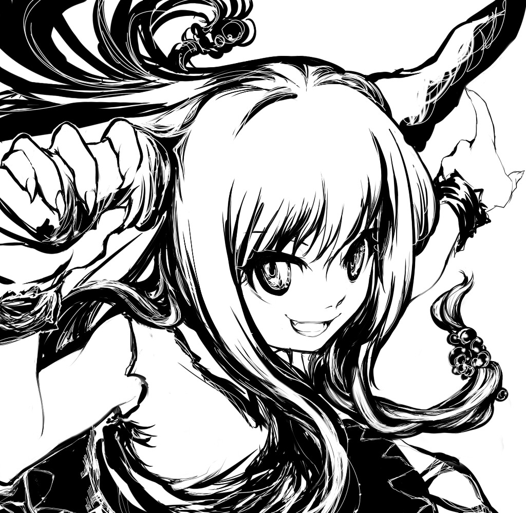 ibuki_suika, monochrome, shiro, touhou