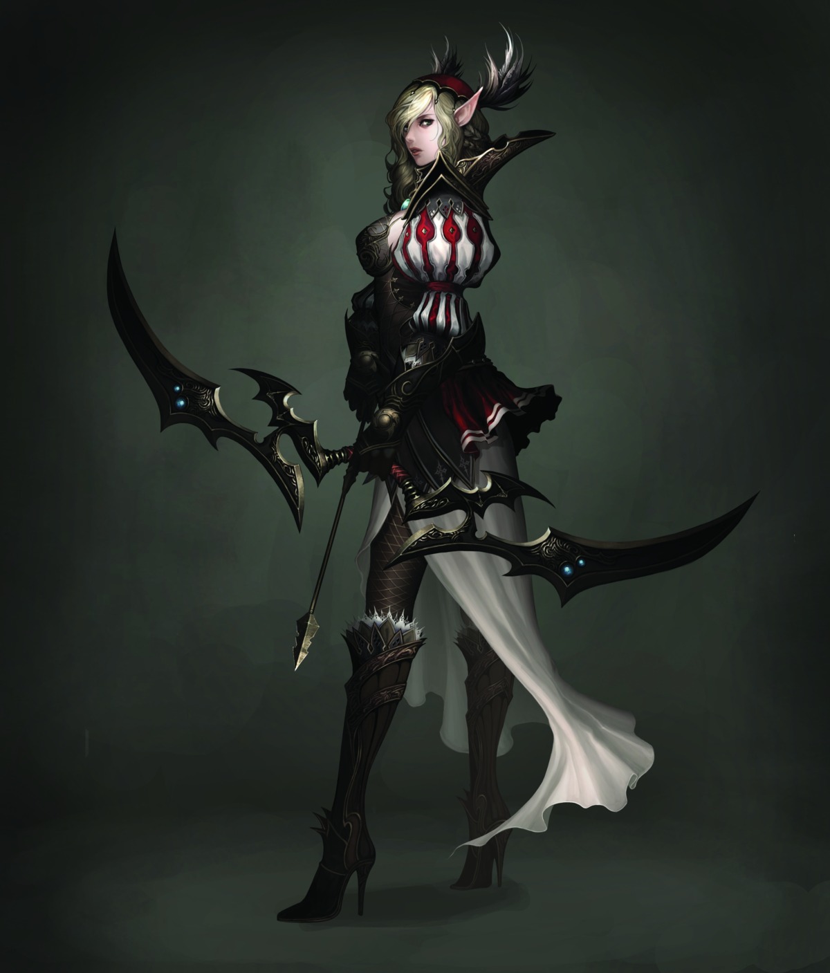 armor, atlantica_online, elf, fishnets, pantyhose, pointy_ears, thighhighs, weapon