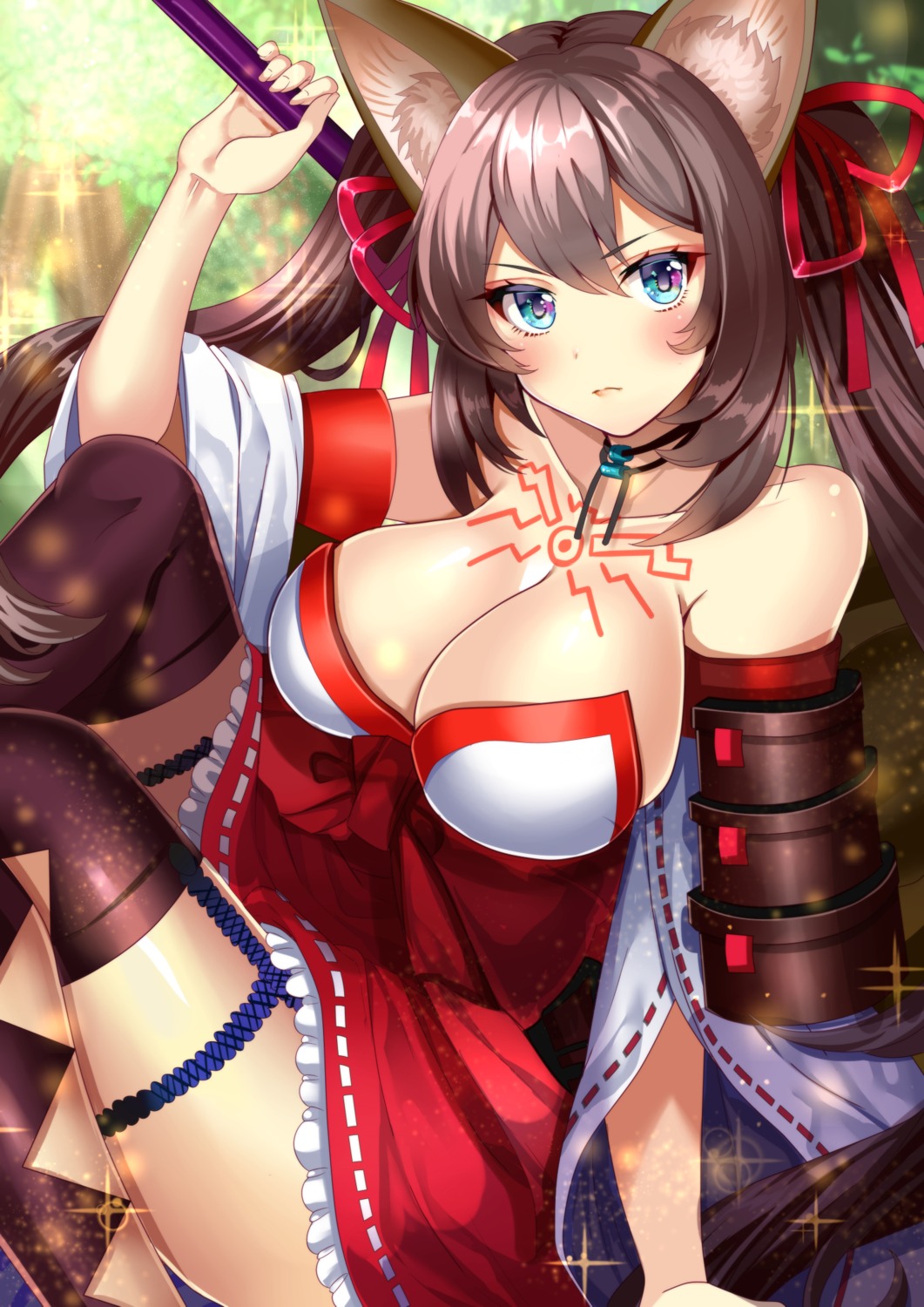 animal_ears, armor, caleen_keemosn, garter, japanese_clothes, star_ocean_anamnesis, stockings, tagme, tattoo, thighhighs, weapon