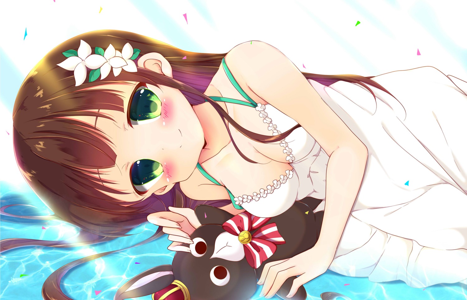 anko_(gochiusa), cleavage, dress, gochuumon_wa_usagi_desu_ka?, kiyo_(yamazoe1122), summer_dress, ujimatsu_chiya, wet