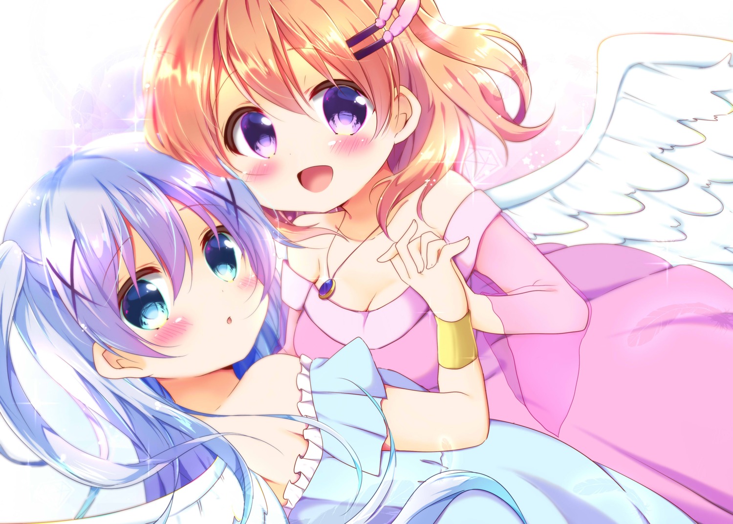 cleavage, dress, gochuumon_wa_usagi_desu_ka?, hoto_cocoa, kafuu_chino, kiyo_(yamazoe1122), wings