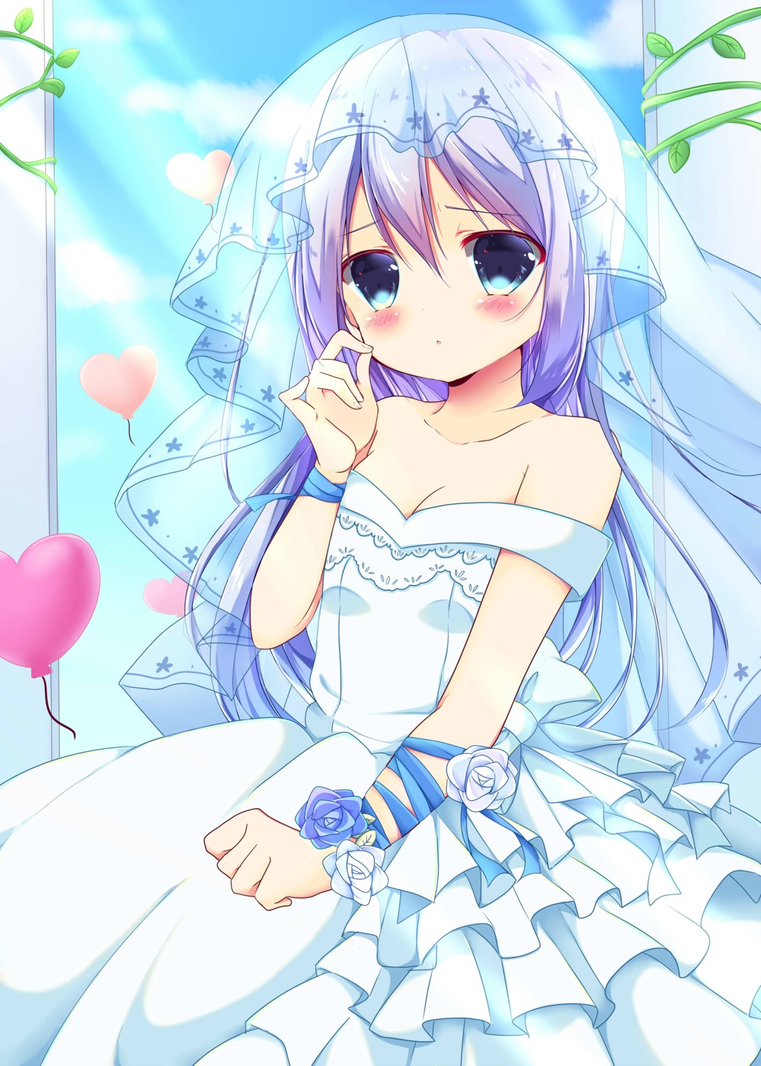 cleavage, dress, gochuumon_wa_usagi_desu_ka?, kafuu_chino, kiyo_(yamazoe1122), see_through, wedding_dress