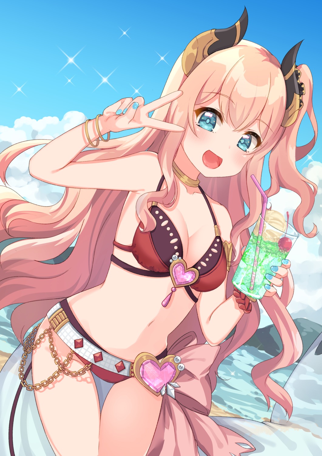 bikini, cleavage, horns, minami_suzuna, princess_connect!, princess_connect!_re:dive, suzu_(minagi), swimsuits
