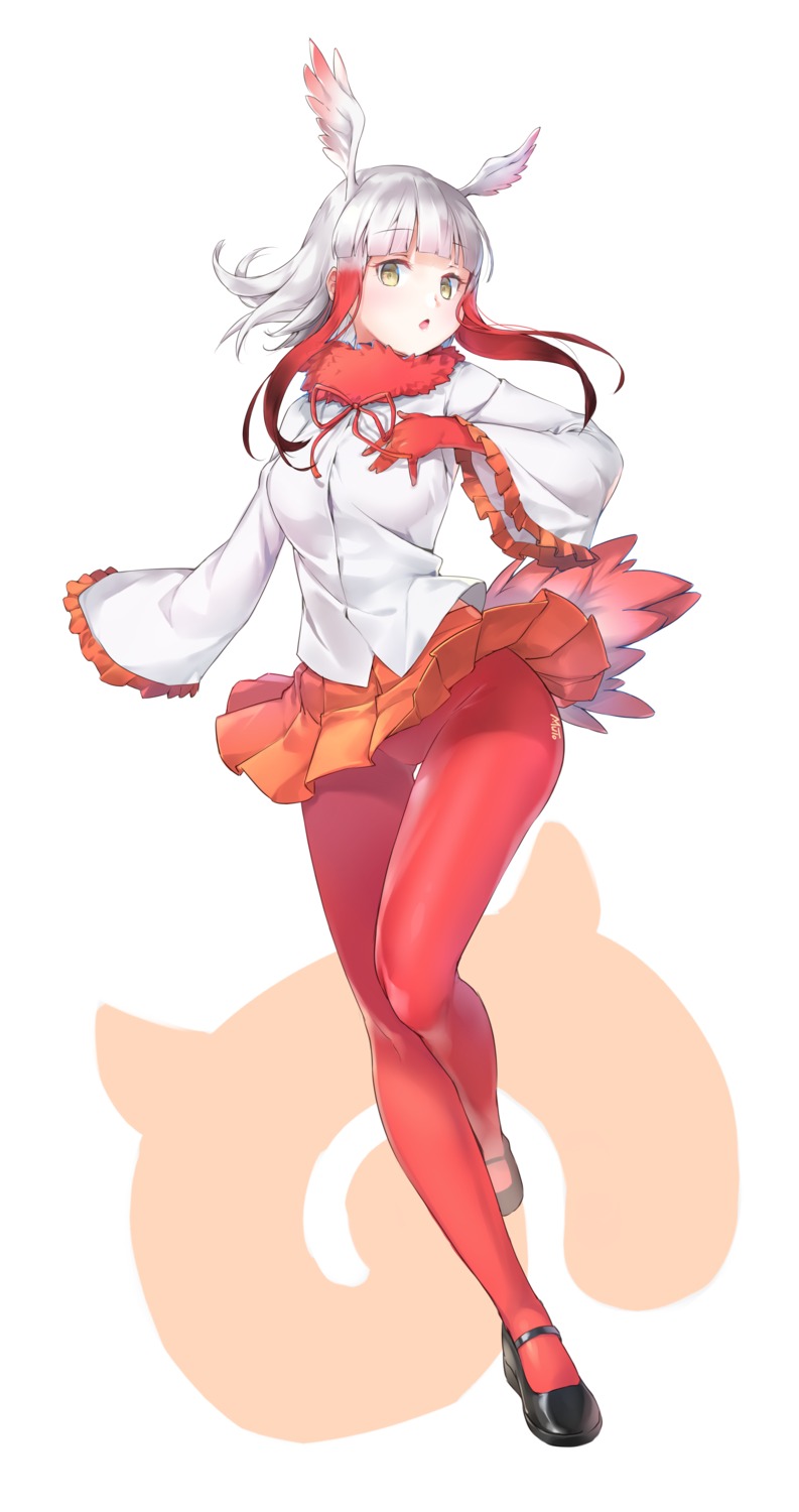 crested_ibis, kemono_friends, muto, pantyhose, skirt_lift, wings