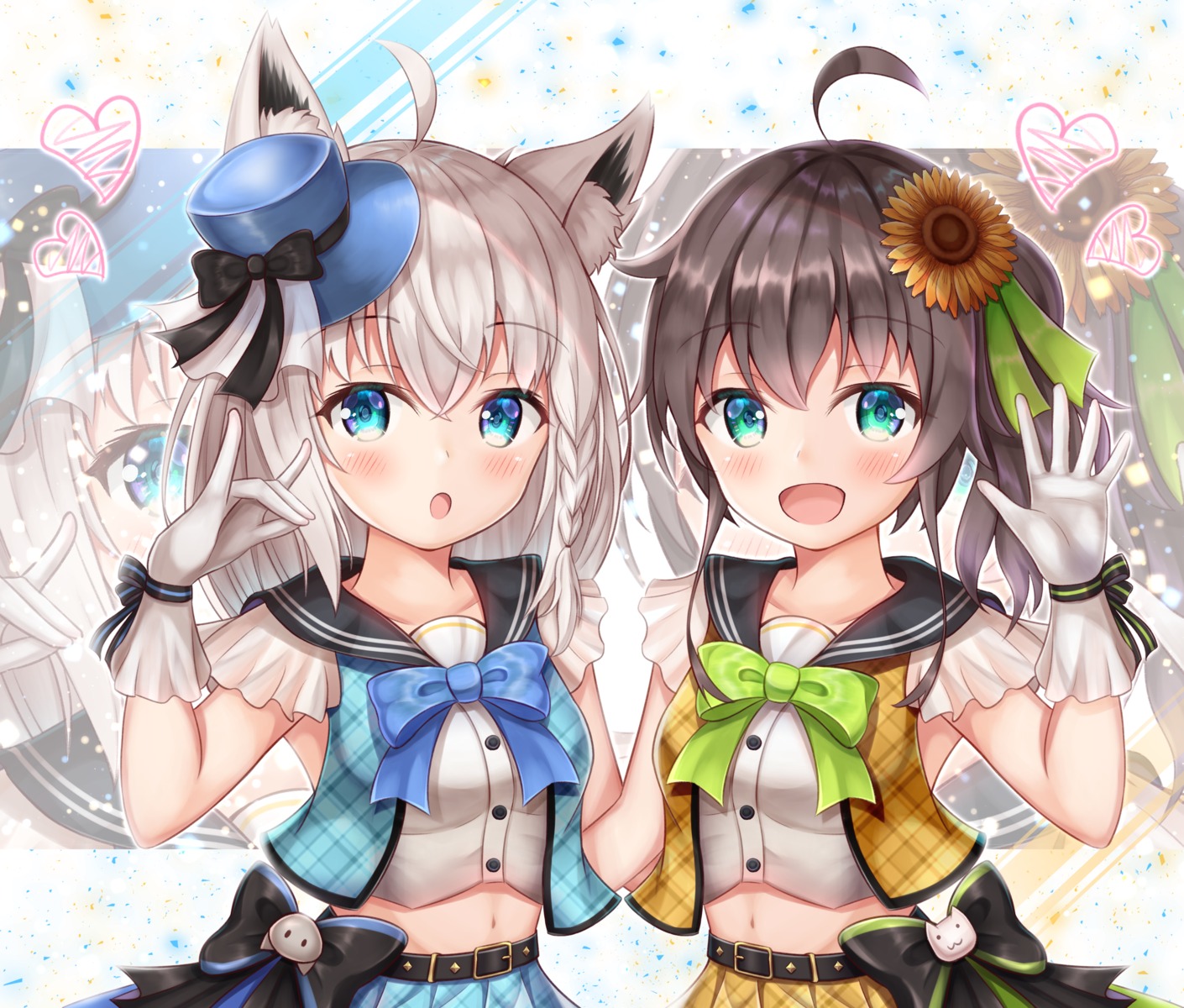 animal_ears, hololive, hololive_gamers, kitsune, namekuji_ojiichan, natsuiro_matsuri, shirakami_fubuki