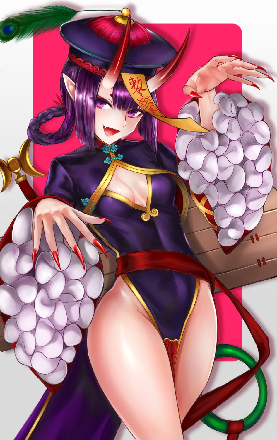 chinadress, cleavage, fate/grand_order, horns, no_bra, pointy_ears, shuten_douji_(fate), ytoy