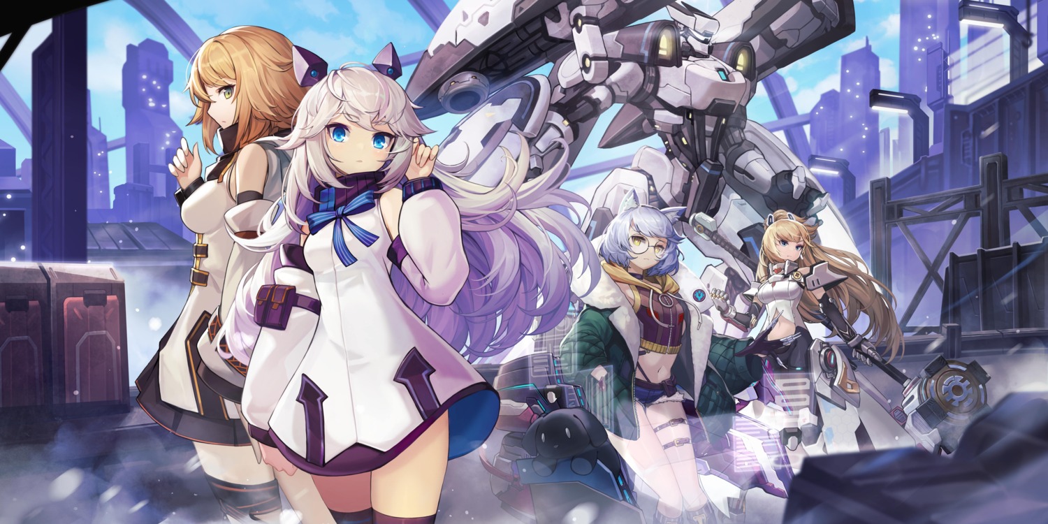 animal_ears, armor, dress, evelynn_(final_gear), final_gear, garter, horns, margaret_(final_gear), mecha, mecha_musume, megane, tagme, thighhighs, veronica_(final_gear), weapon