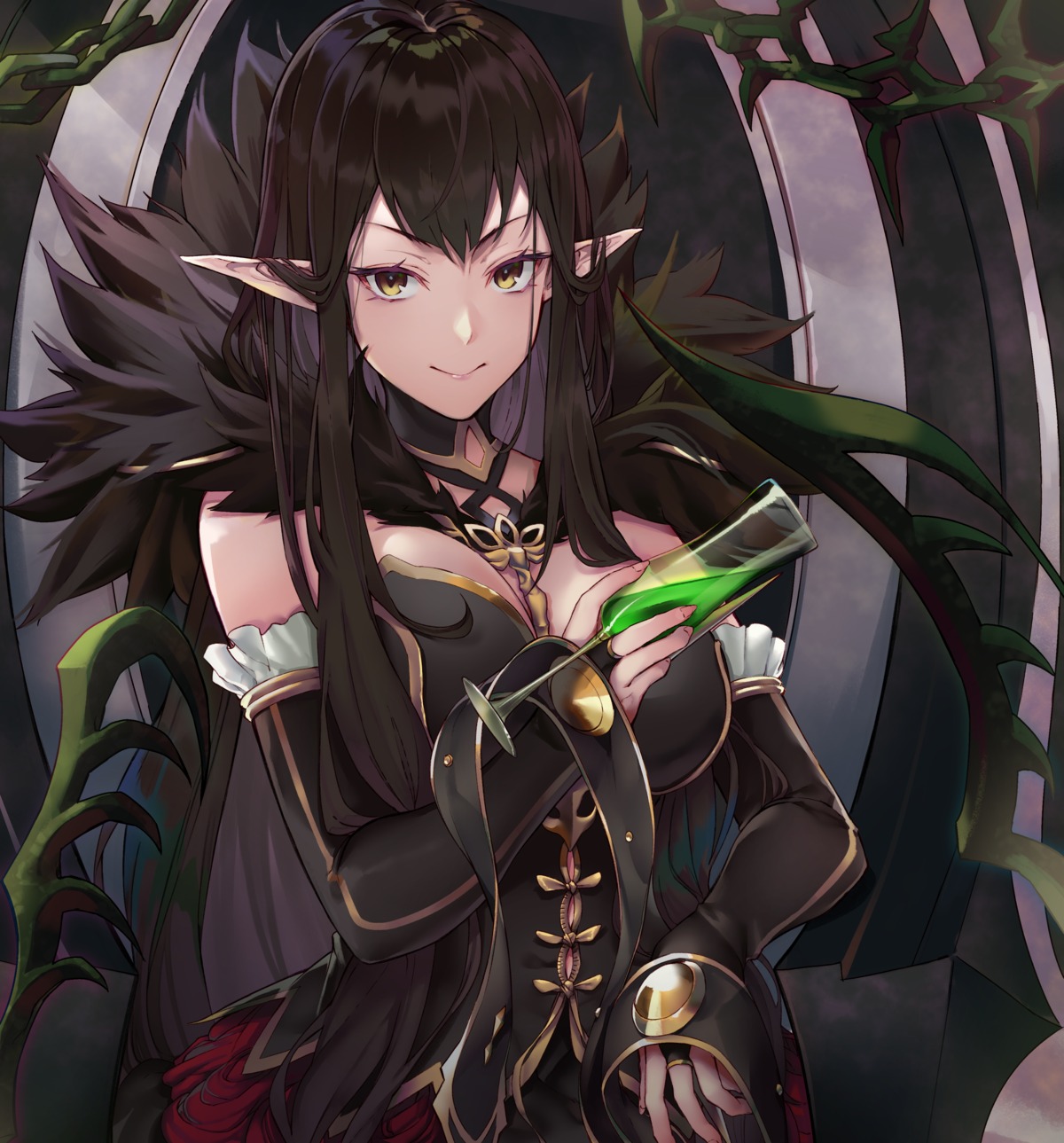 black_cola, cleavage, fate/grand_order, pointy_ears, semiramis_(fate)