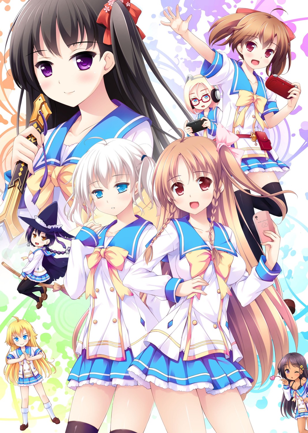 bra, cleavage, headphones, himuro_mao, iris_reinfeldt, kagurazaka_mei, ko~cha, manazuru_kazuha