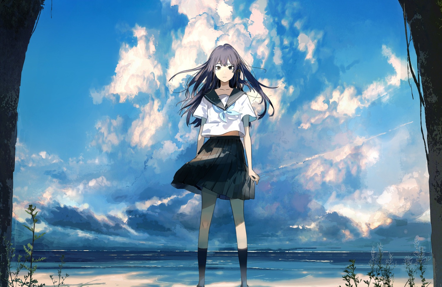 hanashiro_anzu, kukka, natsu_e_no_tunnel_sayonara_no_deguchi, seifuku, skirt_lift