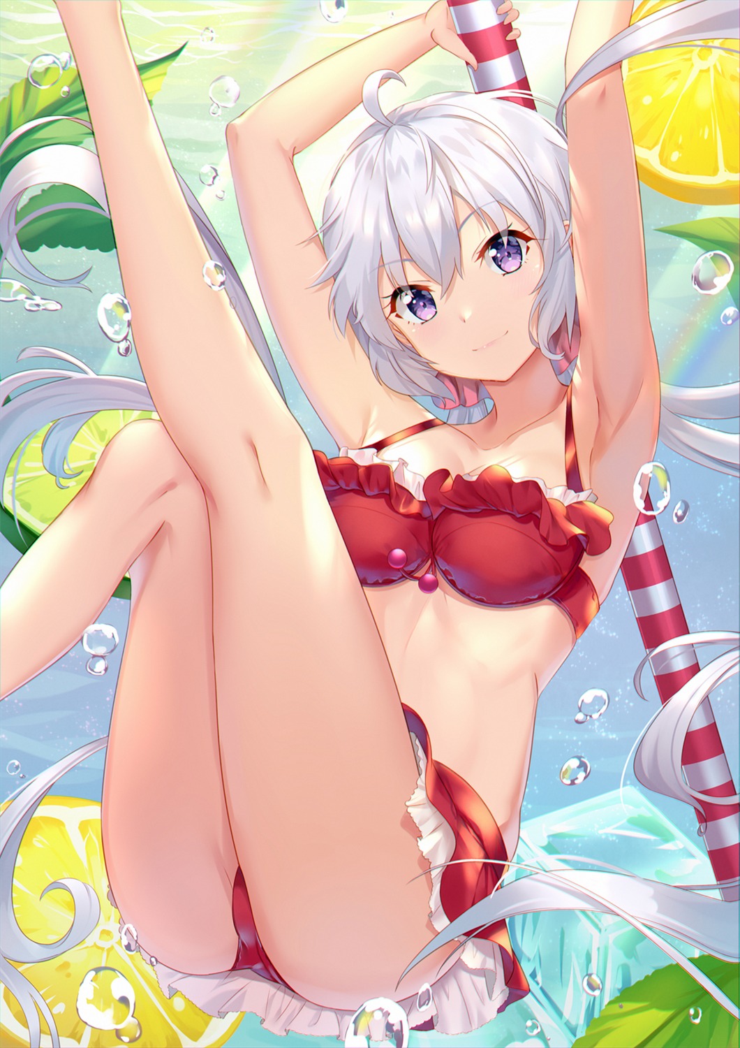 bikini, cleavage, senki_zesshou_symphogear, skirt_lift, swimsuits, yongheng_zhi_wu, yukine_chris