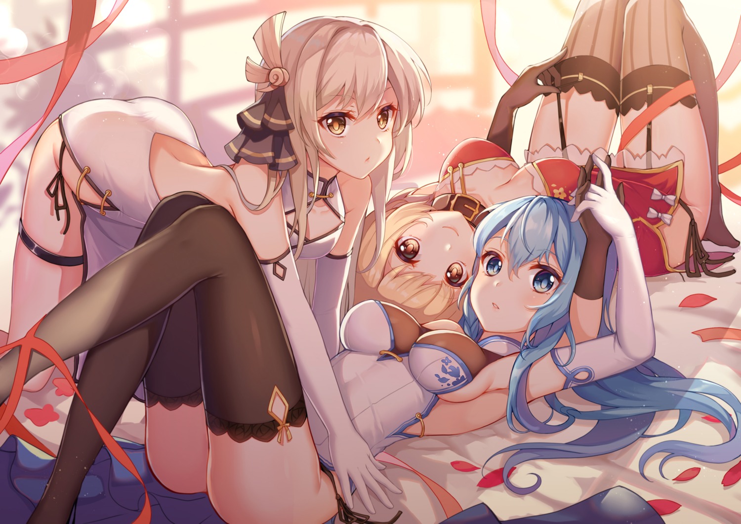 chinadress, cleavage, garter, hasu_(velicia), no_bra, pantsu, see_through, stockings, string_panties, thighhighs, thong, zhanjianshaonv
