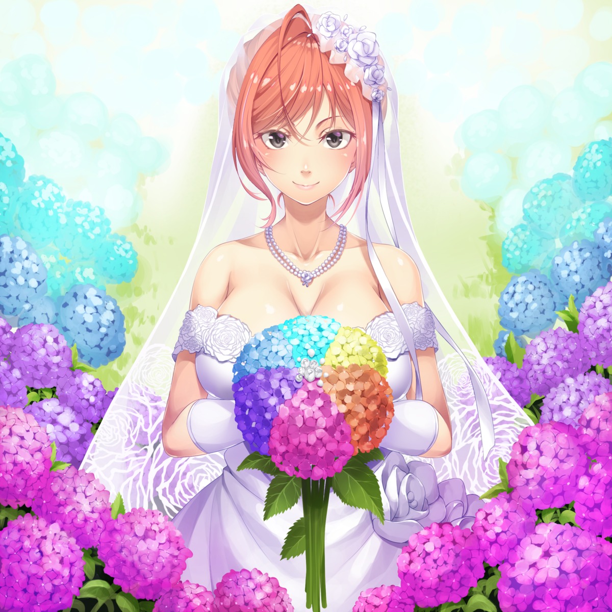 arisugawa_natsuha, cleavage, dress, mukunokino_isshiki, the_idolm@ster, the_idolm@ster_shiny_colors, wedding_dress