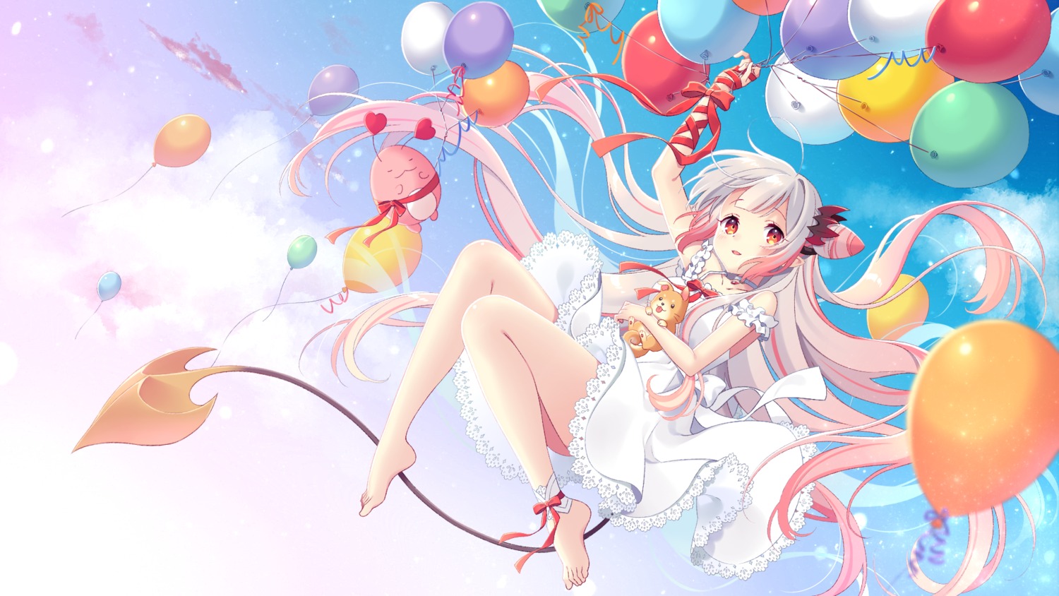 dress, honey_strap, nagino_shizuku, nanashi_inc., skirt_lift, suou_patra, tail, wallpaper