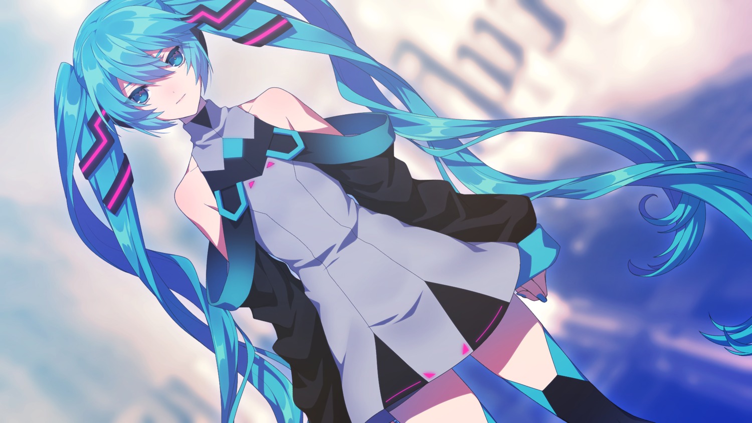 dress, hatsune_miku, headphones, matsuda_toki, thighhighs, vocaloid, wallpaper