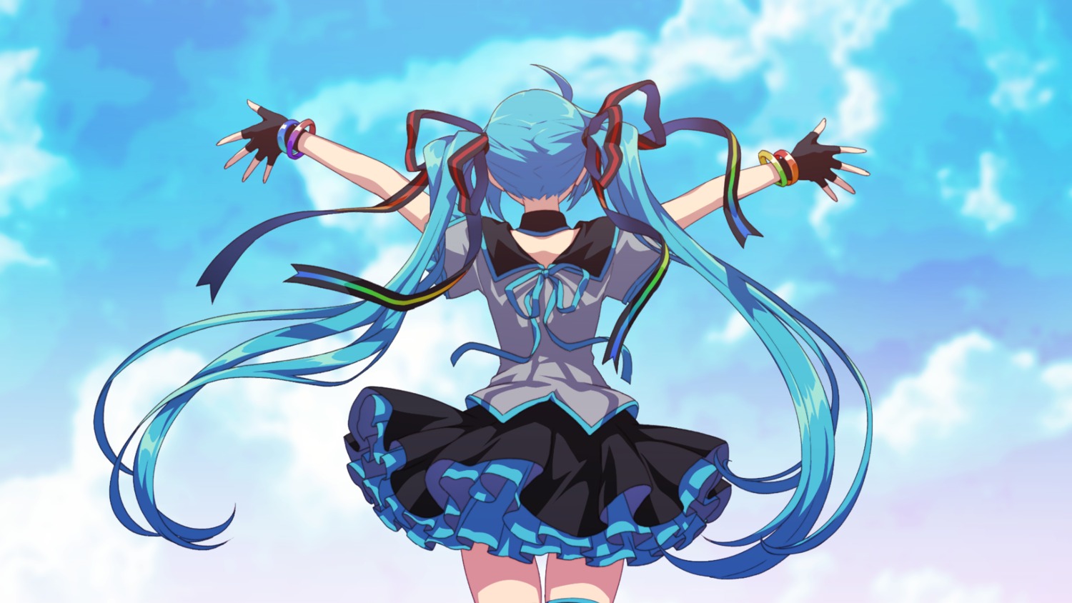 hatsune_miku, matsuda_toki, skirt_lift, vocaloid, wallpaper