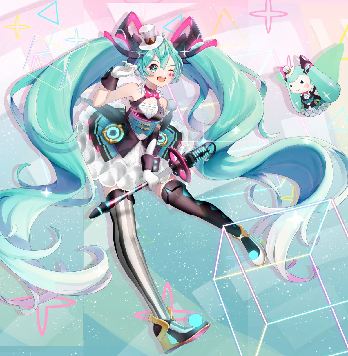 dress, hatsune_miku, ichigo_mayonnaise, magical_mirai, tattoo, thighhighs, vocaloid