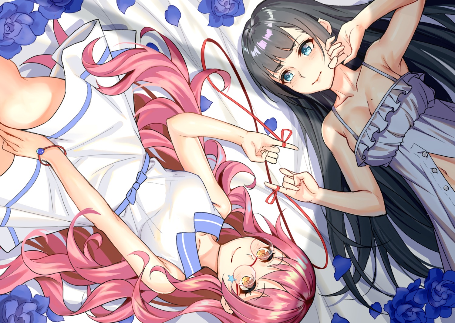 cleavage, dress, hongye_feixue, megane, summer_dress, yuri