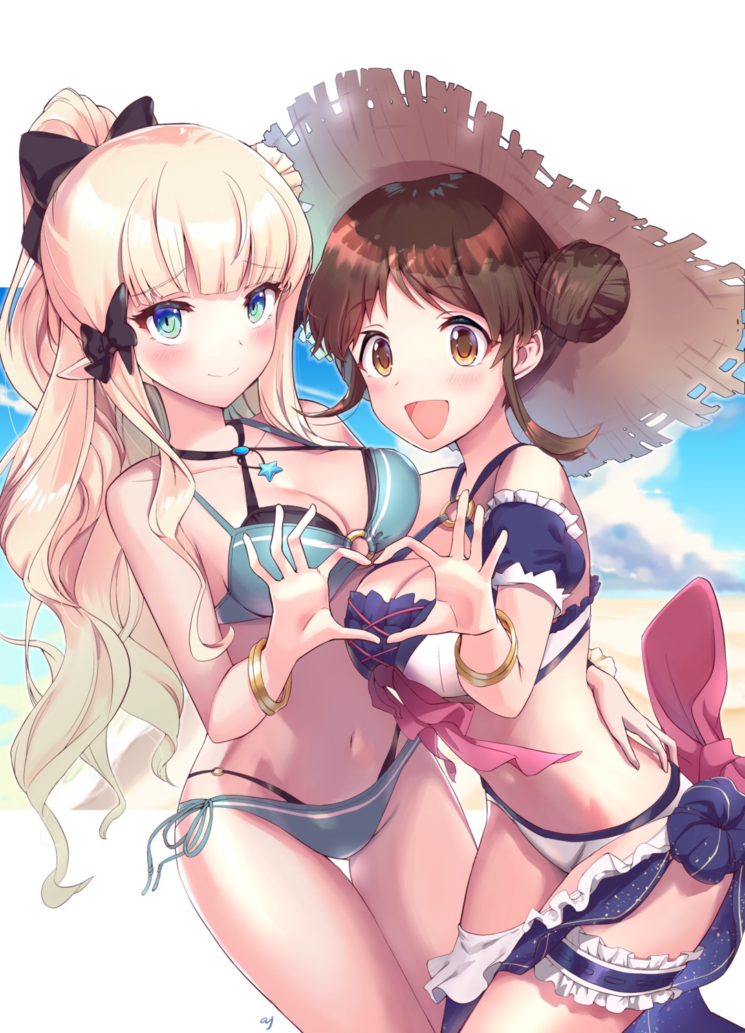 aj, amano_suzume, bikini, cleavage, garter, pointy_ears, princess_connect!, princess_connect!_re:dive