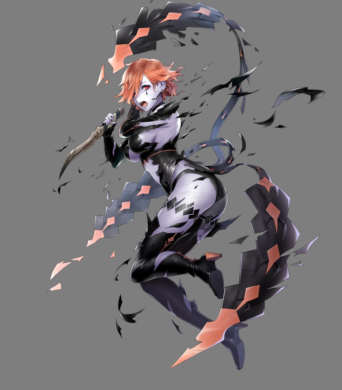 ass, breast_hold, cleavage, fire_emblem, fire_emblem_heroes, fire_emblem_three_houses, heels, kronya, kusugi_toku, nintendo, swimsuits, tattoo, thighhighs, torn_clothes, weapon