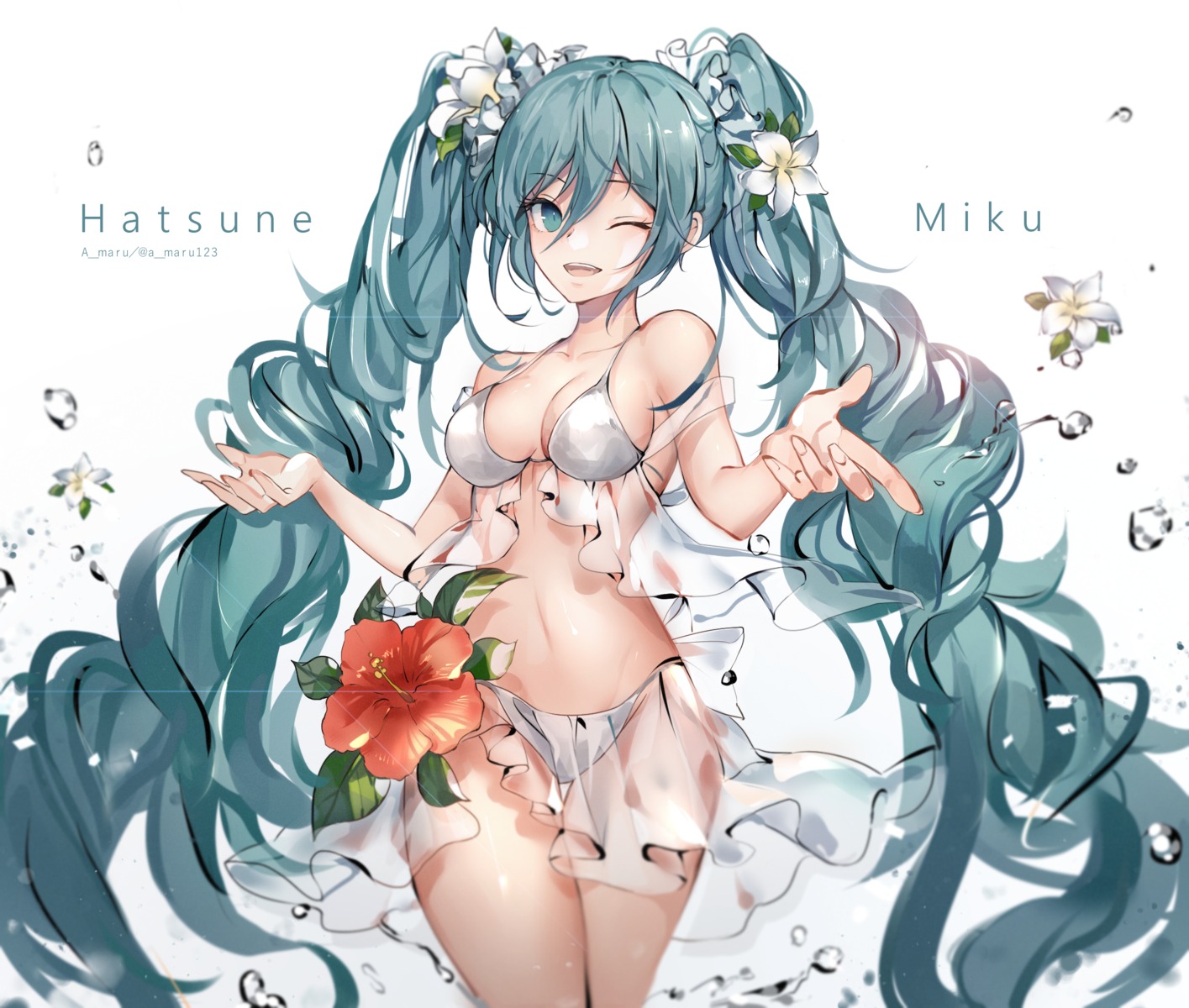 bikini, hatsune_miku, see_through, swimsuits, unity_(ekvmsp02), vocaloid