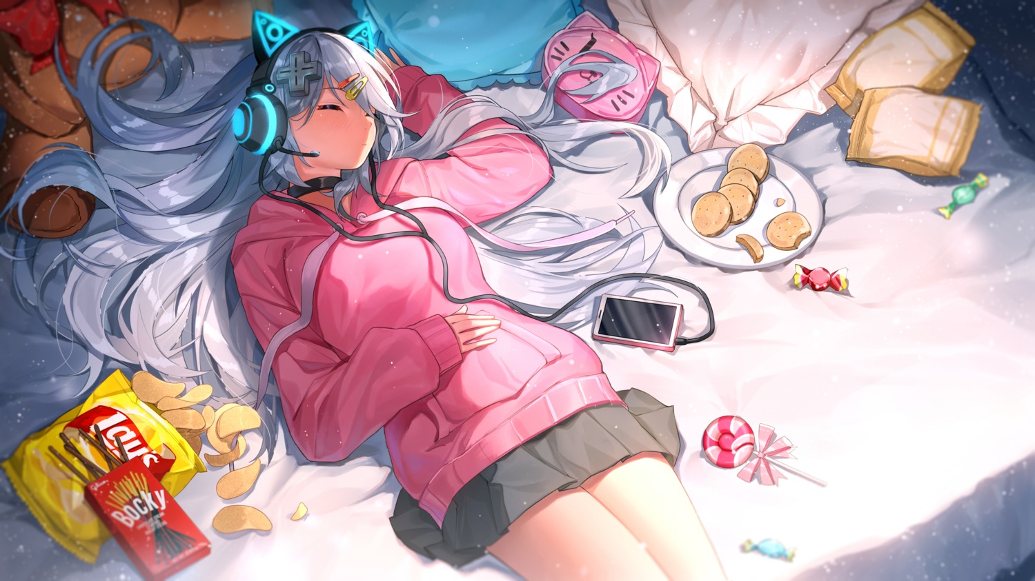 animal_ears, headphones, ihachisu, nekomimi