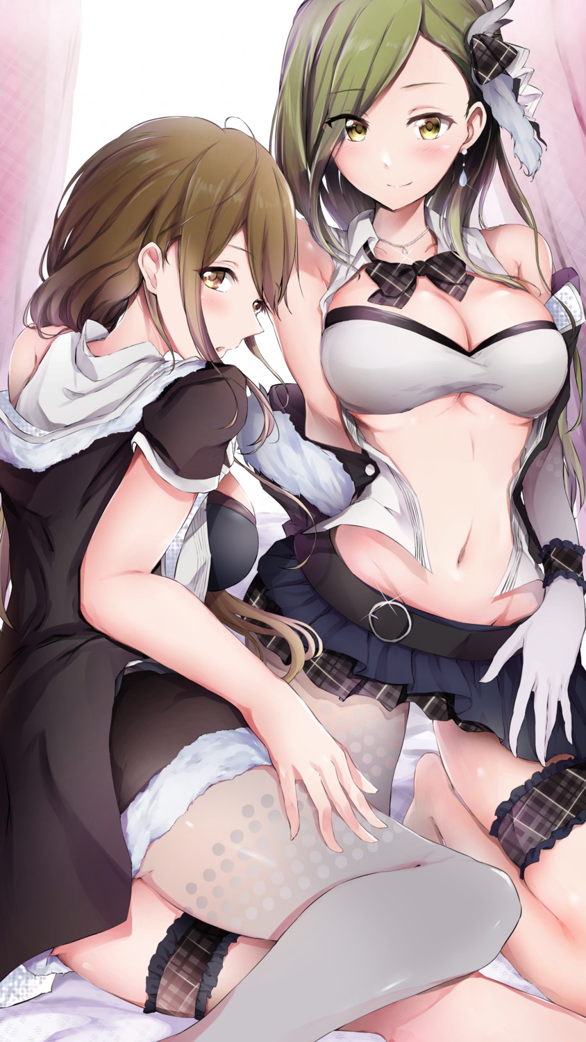 bra, cleavage, garter, kuwayama_chiyuki, nanakusa_hazuki, neofreet, open_shirt, the_idolm@ster