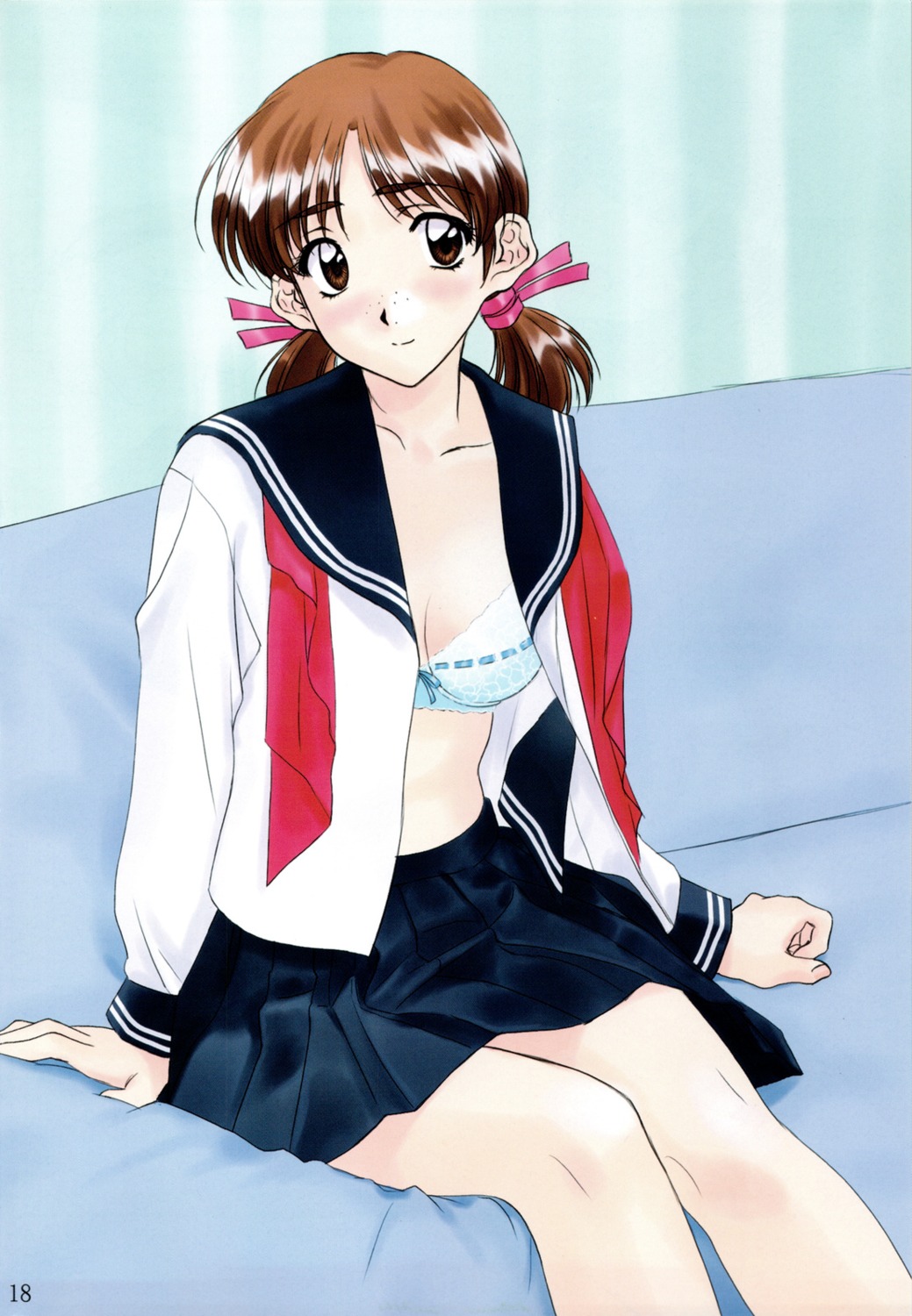 adachi_taeko, bra, open_shirt, polorinken, seifuku, sentimental_graffiti
