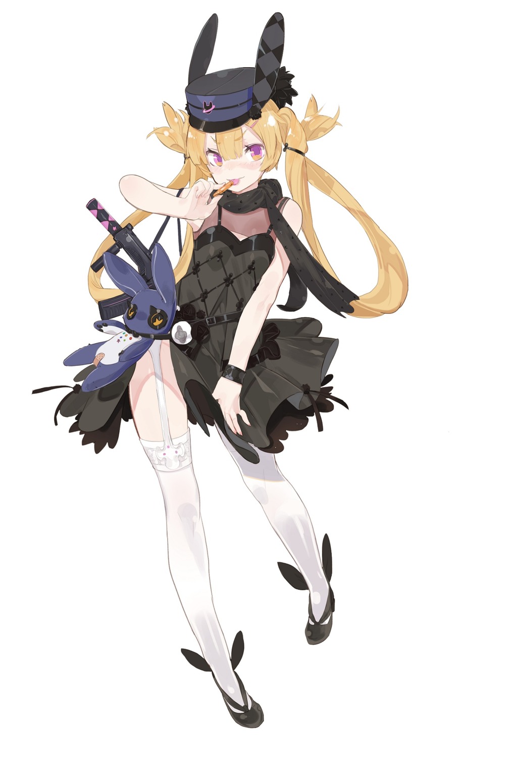 animal_ears, bunny_ears, cleavage, dress, girls_frontline, gun, heels, pandegg