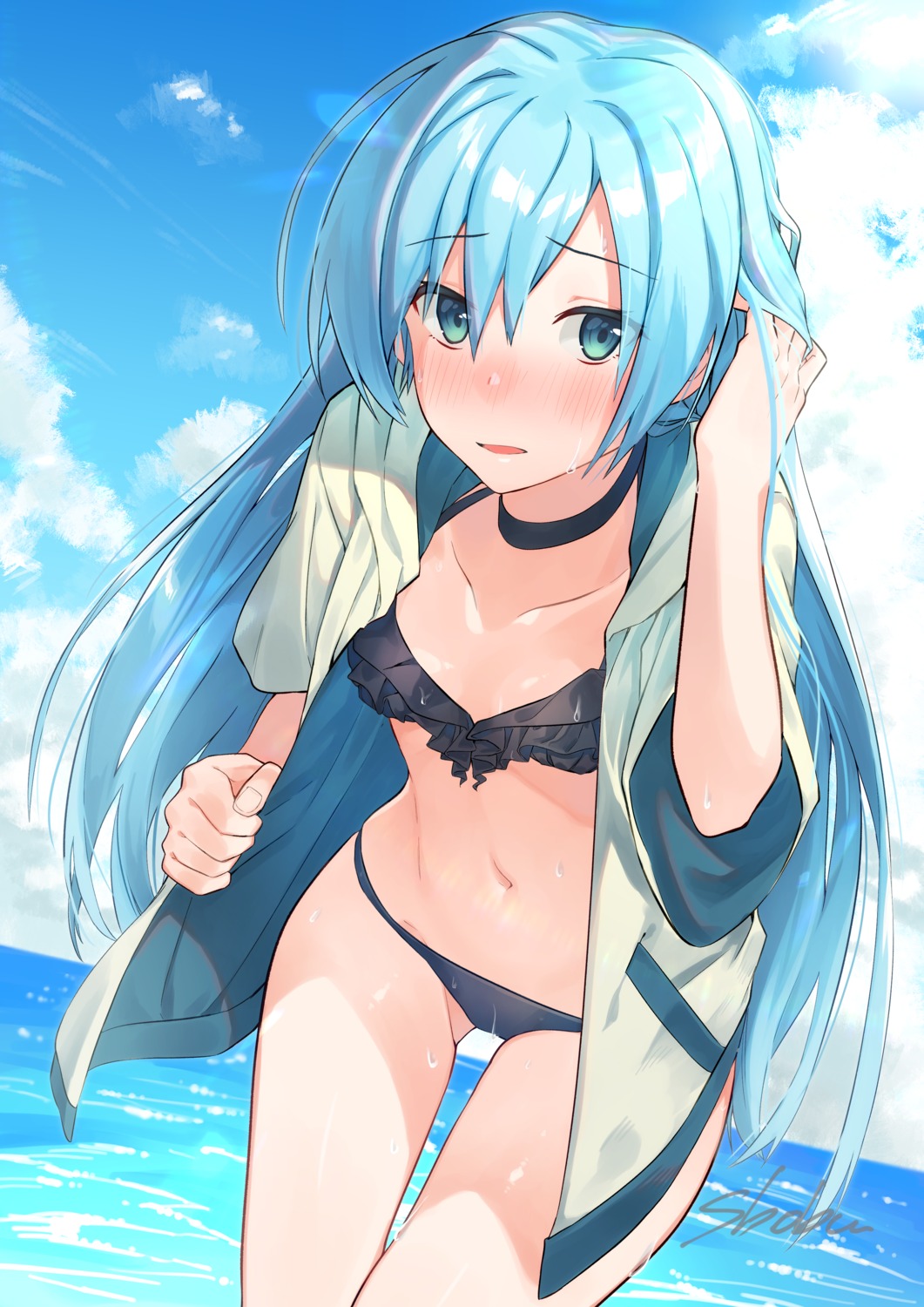 bikini, cleavage, open_shirt, sho_bu_1116, swimsuits, wet