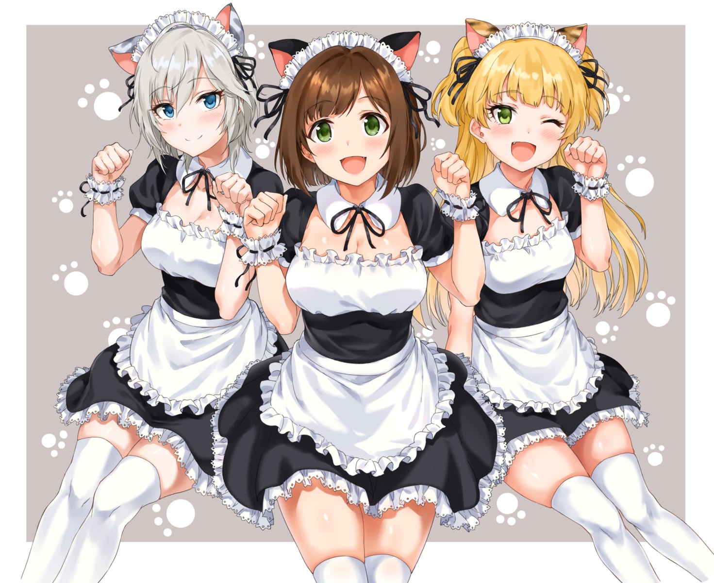 anastasia_(idolm@ster), animal_ears, cleavage, jougasaki_rika, maekawa_miku, maid, nekomimi, sirurabbit