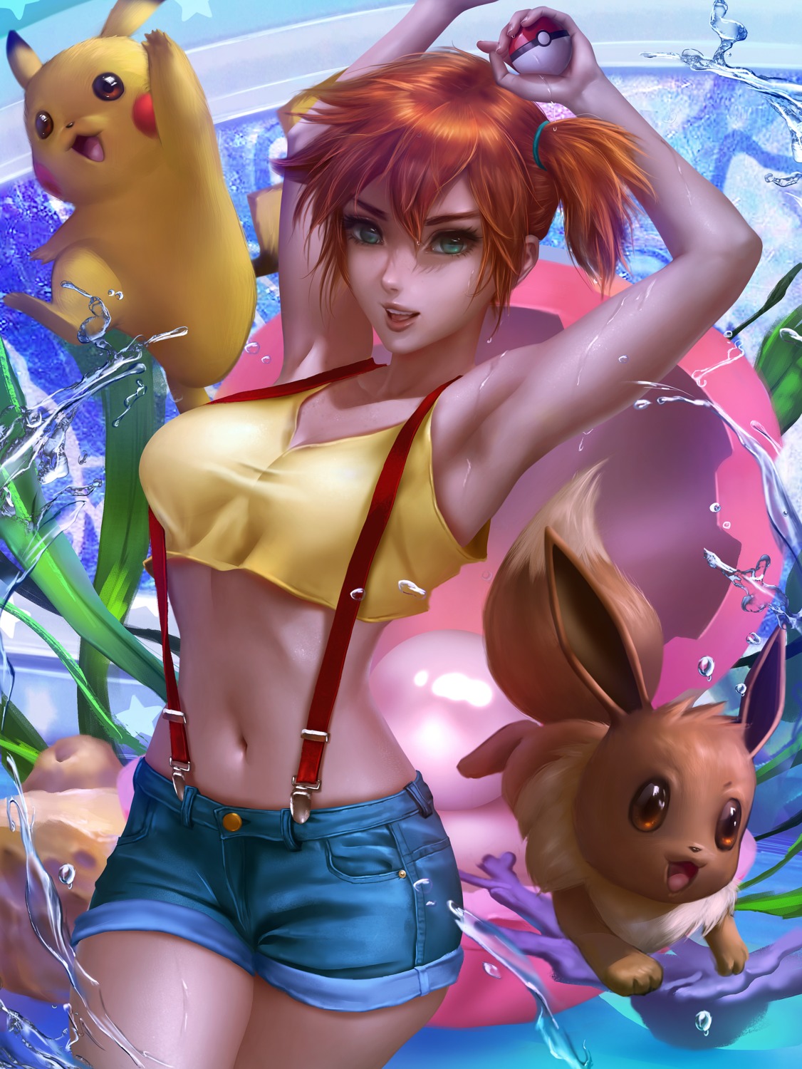 eevee, kasumi_(pokemon), logan_cure, pikachu, pokemon, pokemon_frlg, pokemon_rgby, squirtle