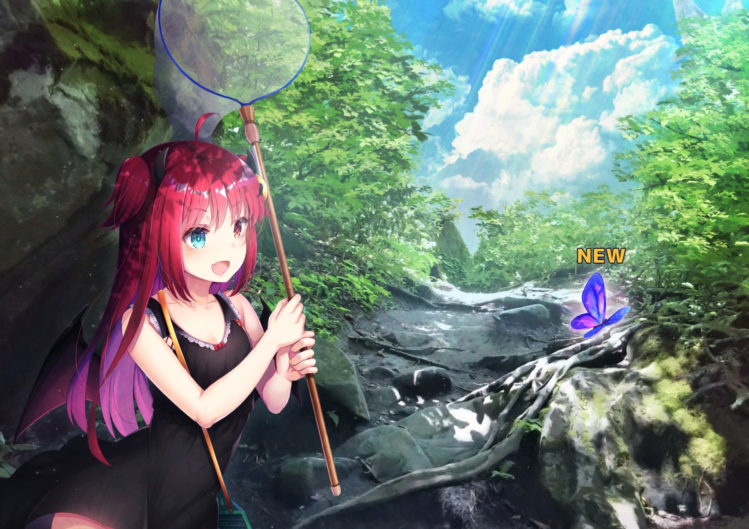 cyanomirahi, dress, heterochromia, horns, nijisanji, skirt_lift, yuzuki_roa