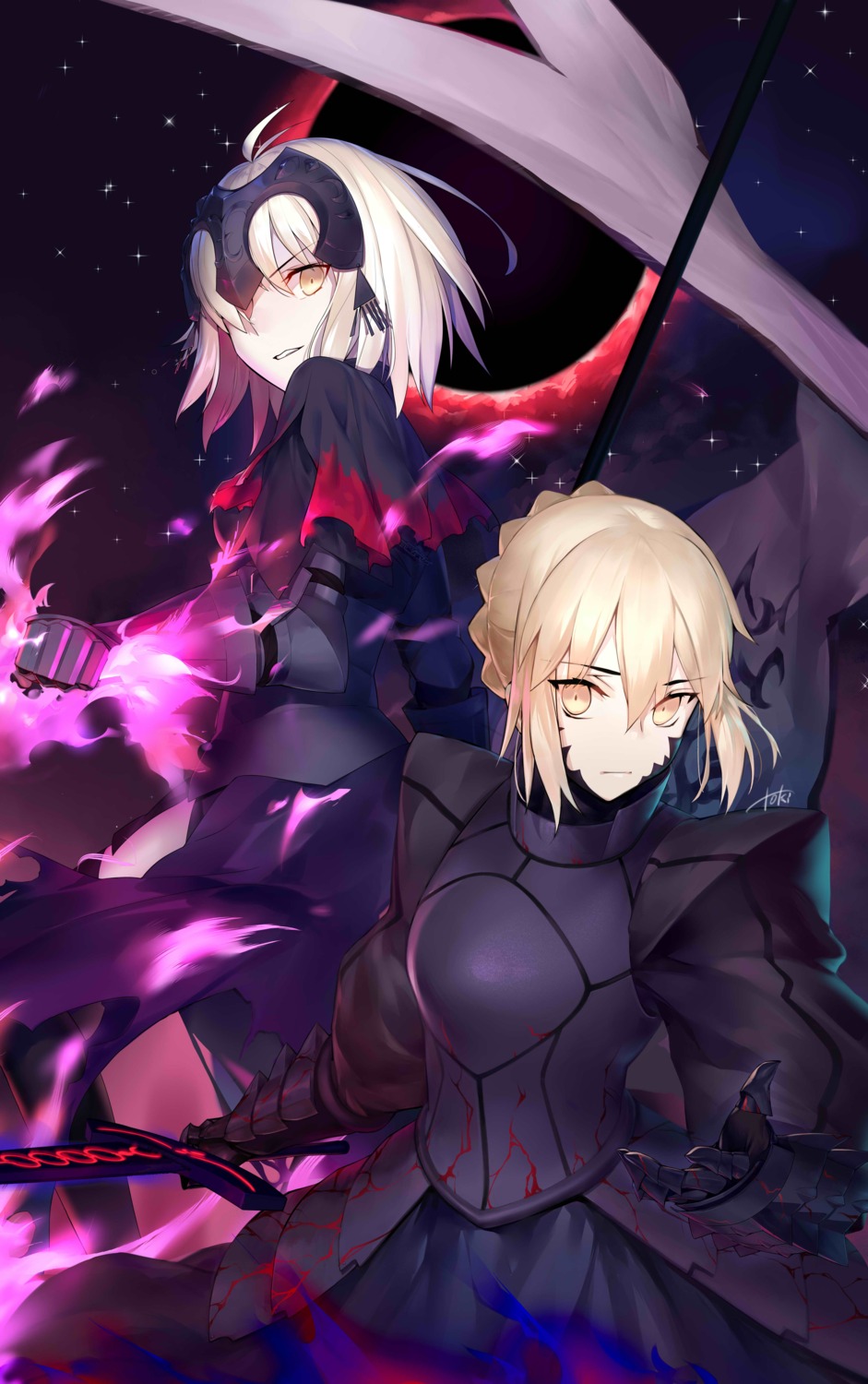 armor, artoria_pendragon_(fate), artoria_pendragon_alter_(fate), fate/grand_order, jeanne_d'arc, jeanne_d'arc_alter_(fate), sword, virtu.al