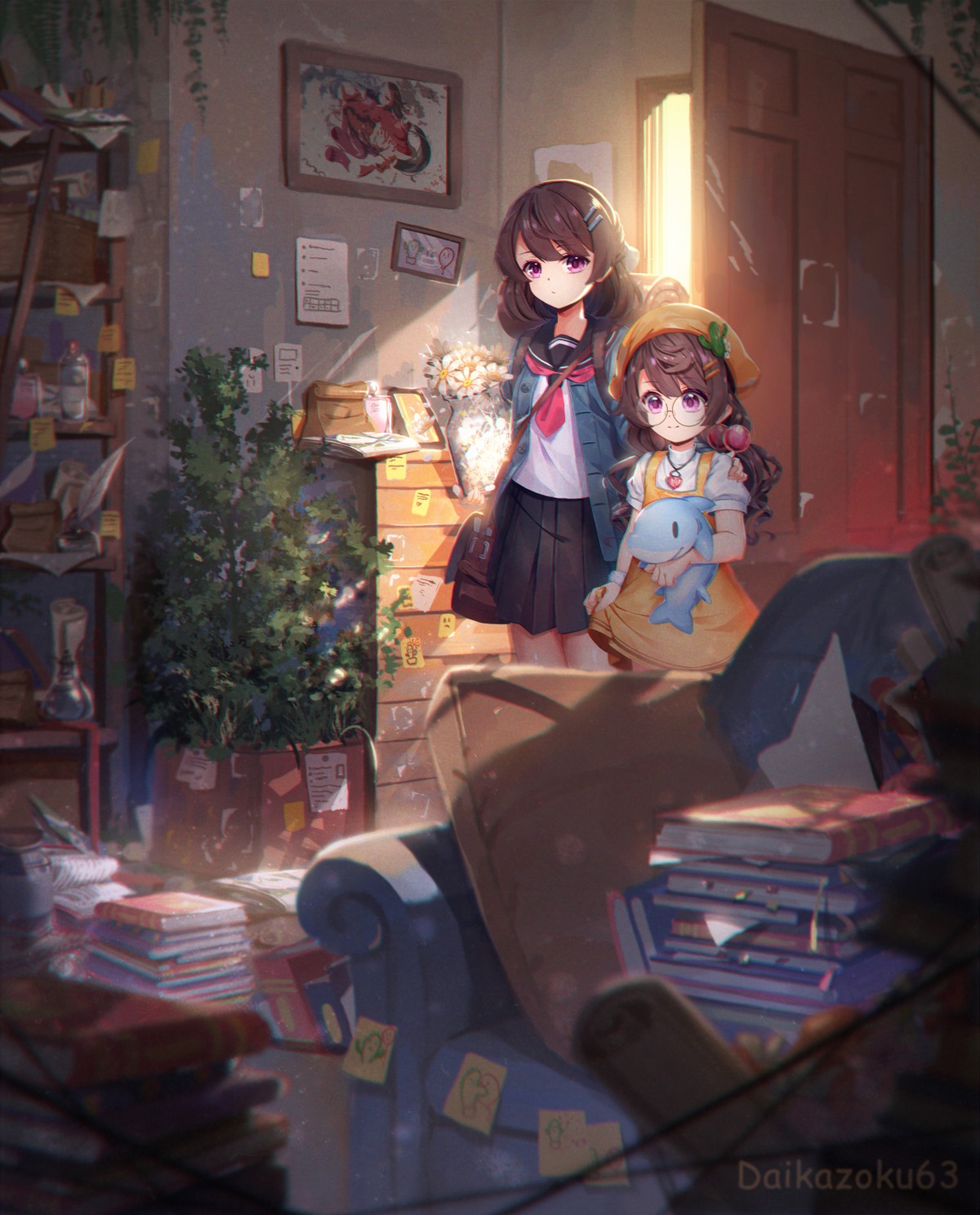 daikazoku63, dress, megane, seifuku, sweater