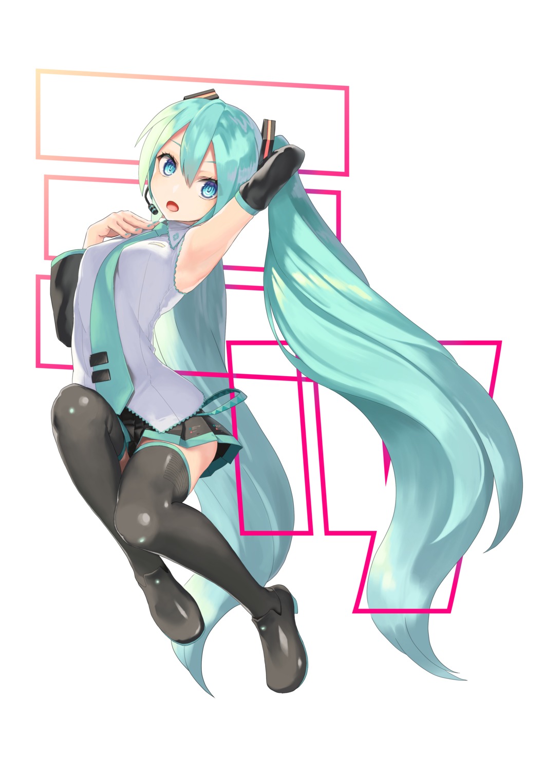 hatsune_miku, rsk_(tbhono), skirt_lift, thighhighs, vocaloid