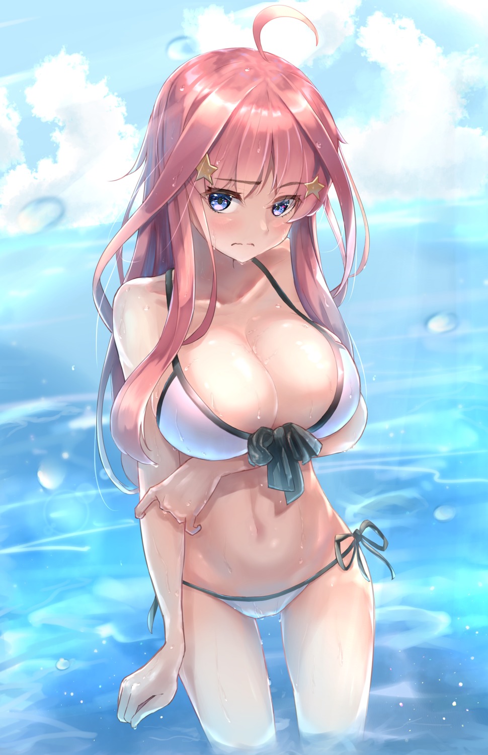 5-toubun_no_hanayome, bikini, breast_hold, nakano_itsuki, swimsuits, tkb, wet