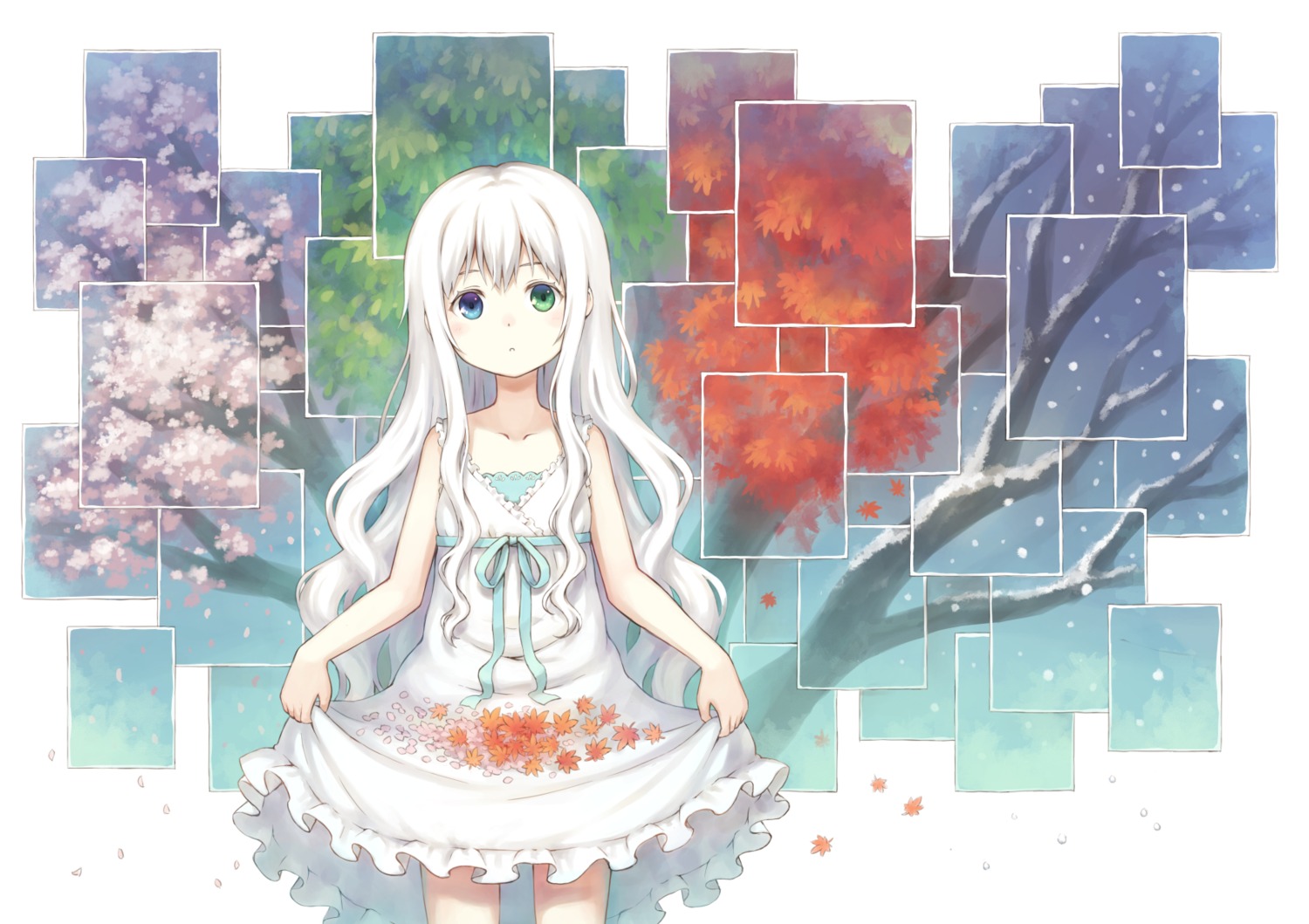 104_(artist), dress, heterochromia, skirt_lift
