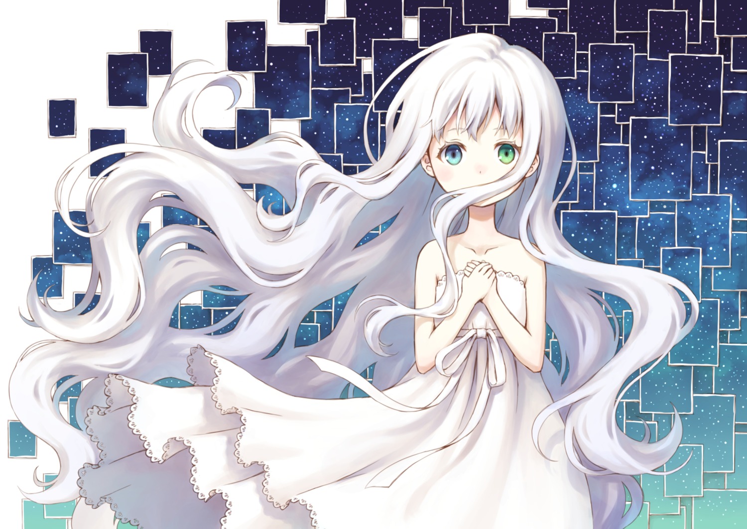 104_(artist), breast_hold, dress, heterochromia, skirt_lift
