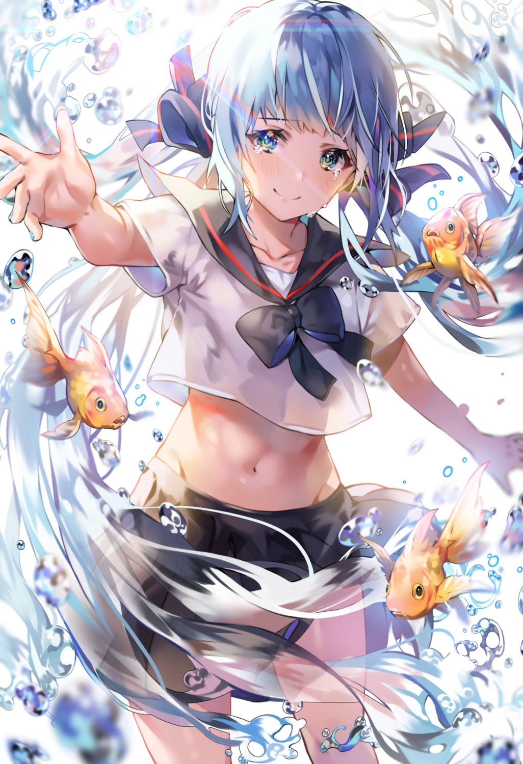 bottle_miku, hatsune_miku, kkamykkamkkamy, see_through, seifuku, skirt_lift, vocaloid