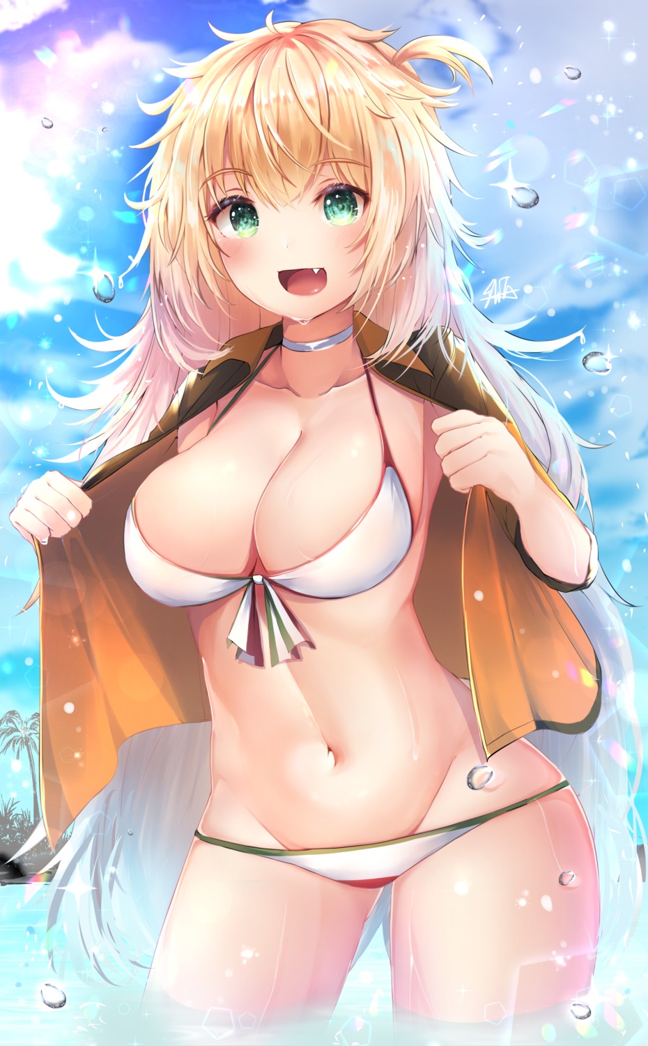 bikini, cleavage, girls_frontline, hiromaster_sinta_jh, open_shirt, s.a.t.8_(girls_frontline), swimsuits, undressing