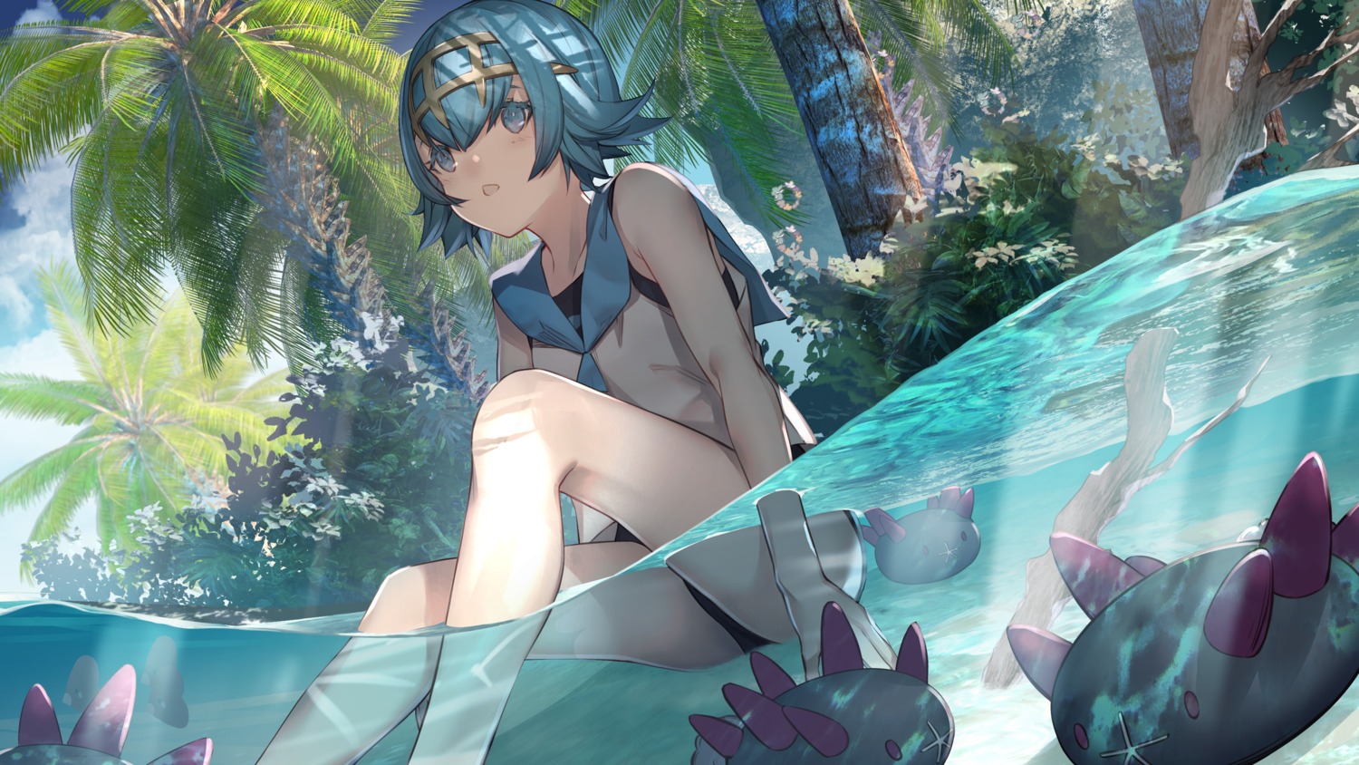 miya-ki_(miya_key), pokemon, pokemon_sm, pokemon_usum, suiren_(pokemon), swimsuits, wallpaper, wet