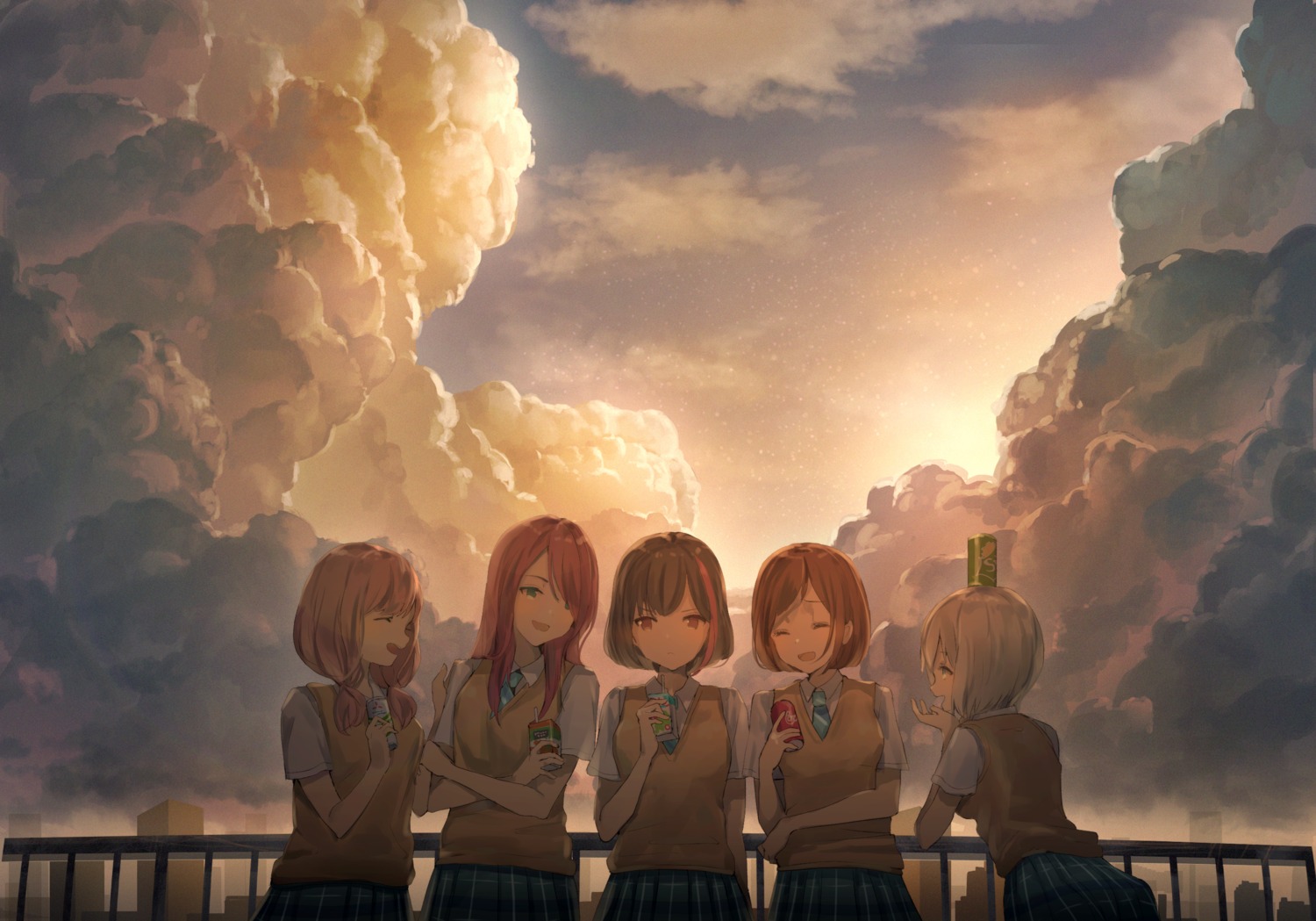 aoba_moca, bang_dream!, breast_hold, hazawa_tsugumi, mitake_ran, nogi_momoko, seifuku, sweater, udagawa_tomoe, uehara_himari