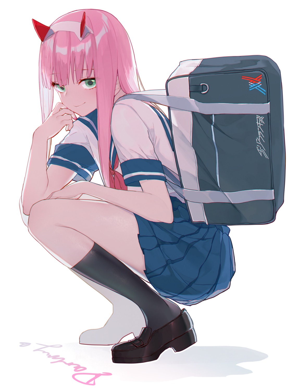 darling_in_the_franxx, horns, seifuku, slyvia, zero_two_(darling_in_the_franxx)