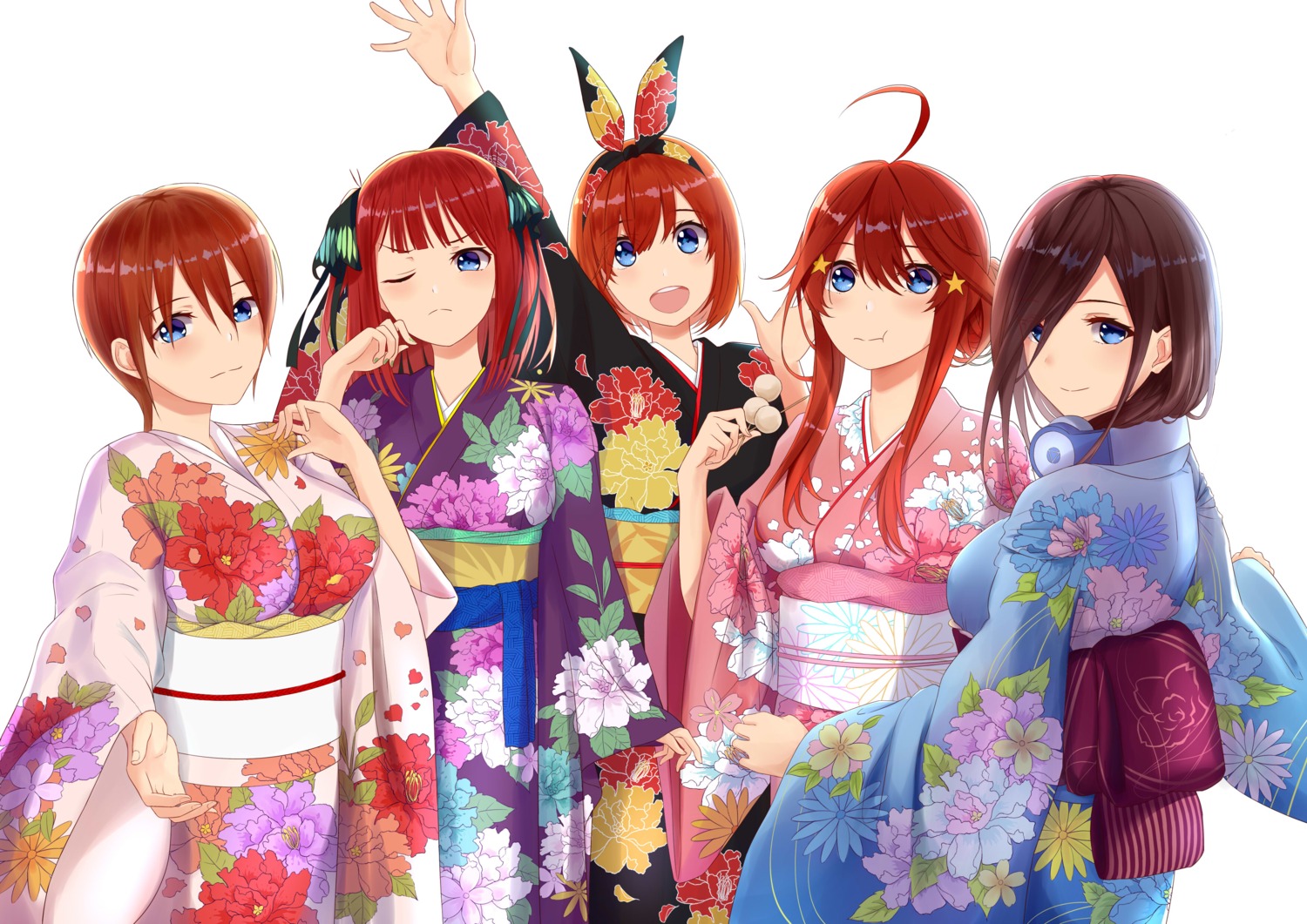 5-toubun_no_hanayome, headphones, kimono, nakano_ichika, nakano_itsuki, nakano_miku, nakano_nino, nakano_yotsuba