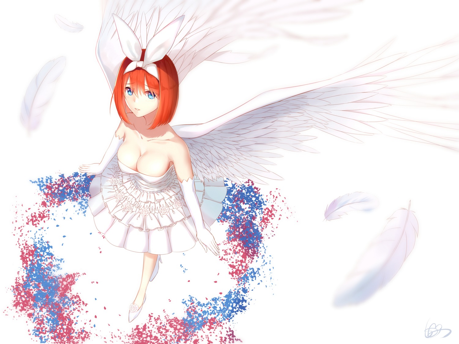 5-toubun_no_hanayome, cleavage, dress, heels, nakano_yotsuba, no_bra, shigatsu, wedding_dress